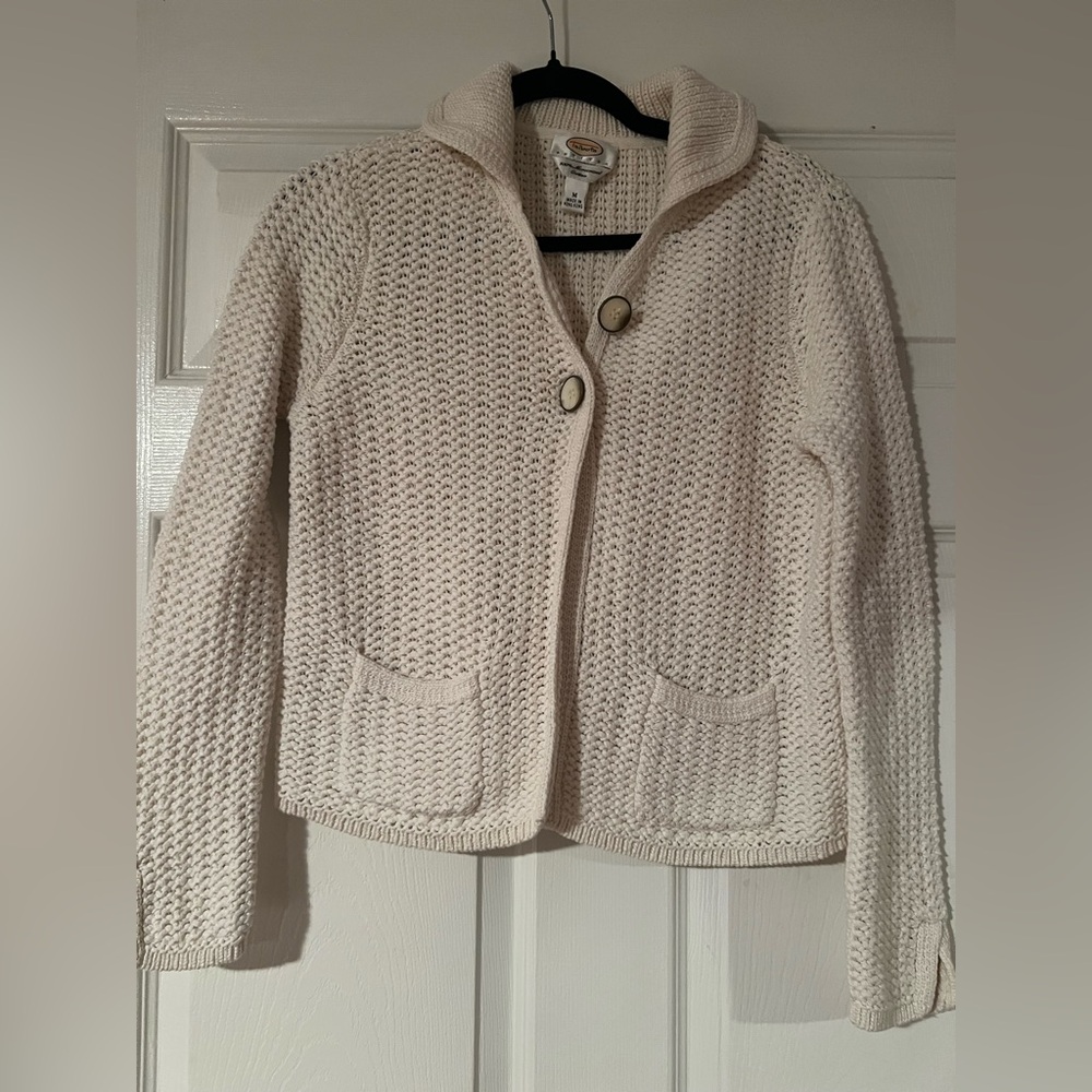 Talbots Cotton Knit Cropped Cardigan Ivory